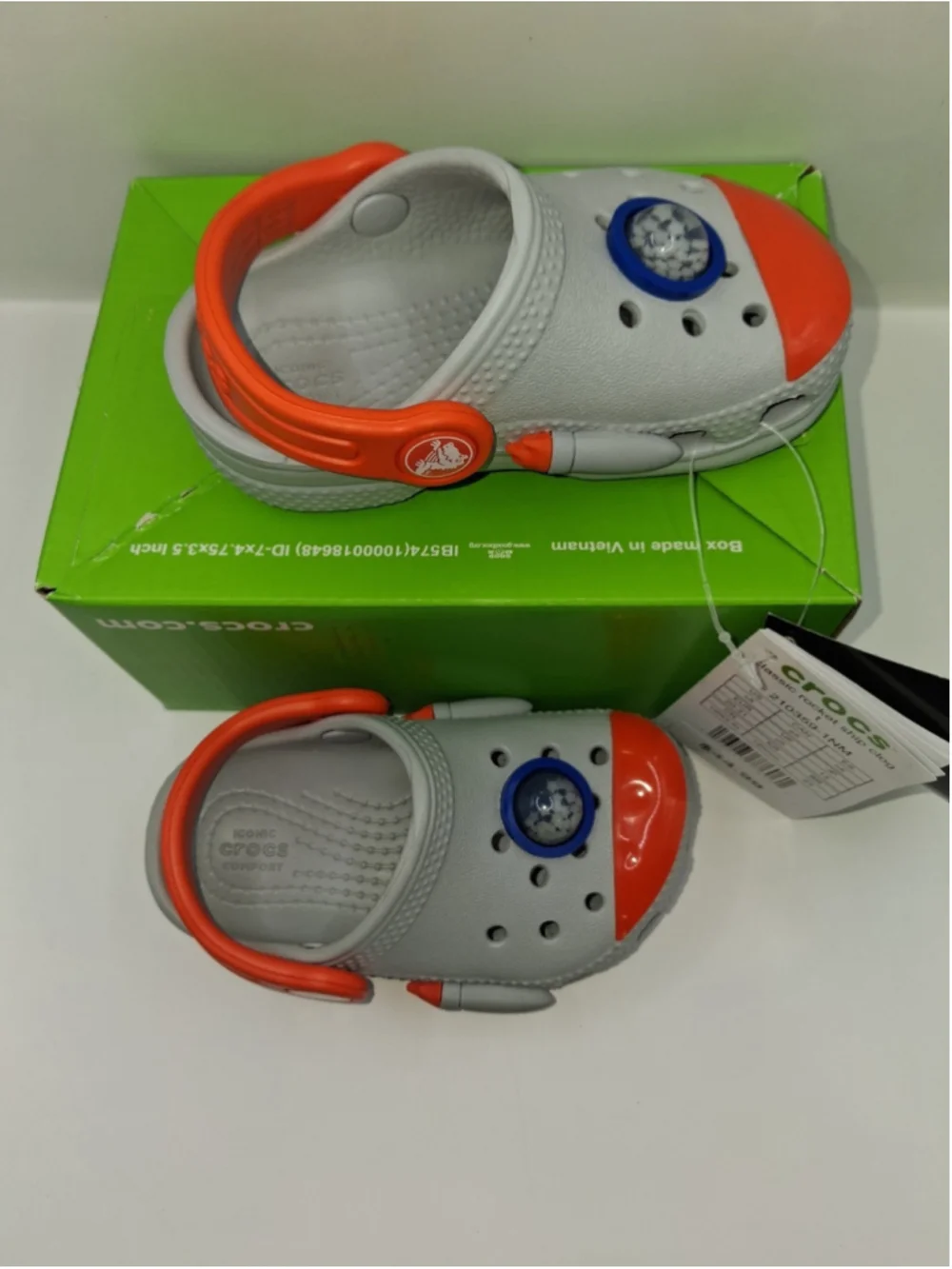 Crocs Glow in Dark Roacket Ship. C5 Toddler Clog Shoes Gray, Orange NEW